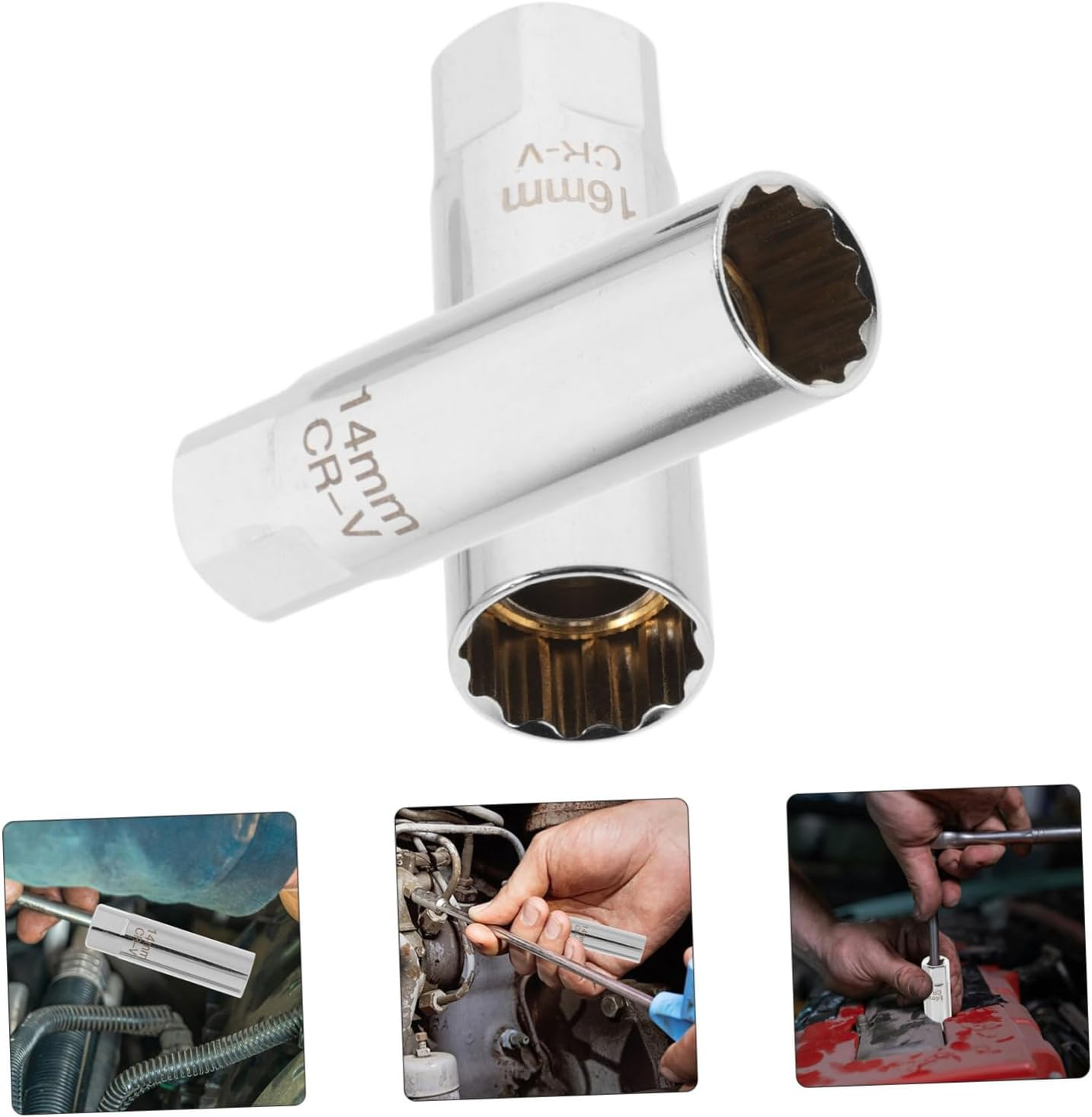 MUCKLILY 2Pcs Spark Plug Removal Wrench Tool Car Maintenance Professional Mechanics Socket for Automotive Repair