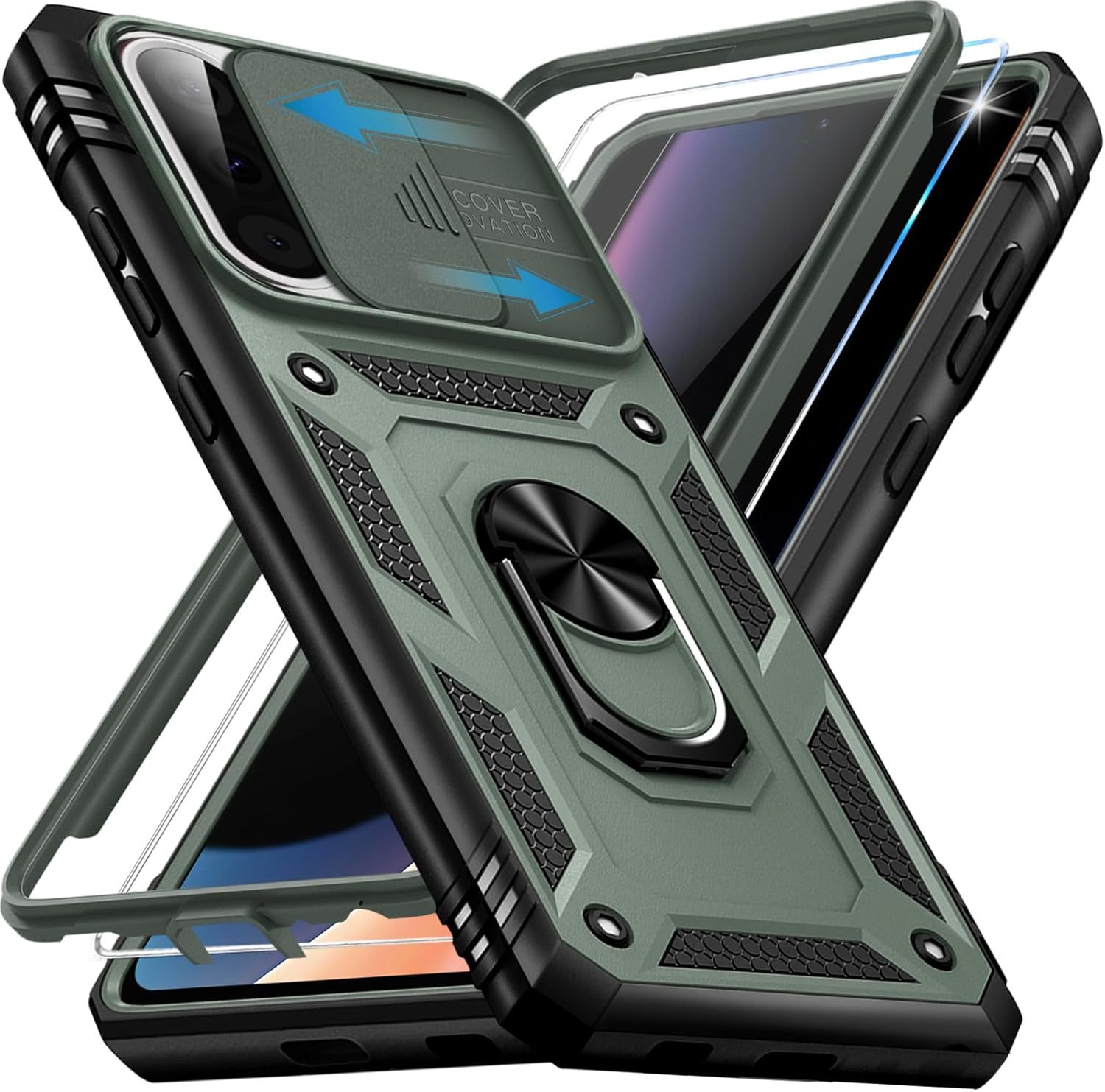 Giyer Armoured Case for Samsung Galaxy A17 Case with Screen Protector, Mobile Phone Case A17 4G/5G Case with Camera Protection, 360&deg; Metal Ring Stand, Shockproof Protective Case for Samsung A17 5G