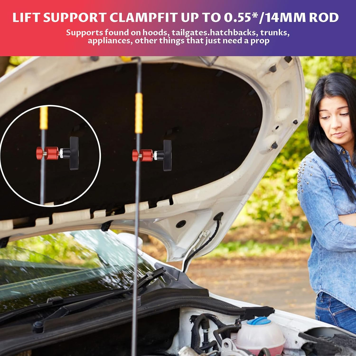 Hood Strut Clamp, 2 Pack Lift Support Clamp Hood, Car Hoods Lifting and Fixing Tool, Multi-Purpose Metal Vehicle Hoods Strut Clamps for Tailgates and Trunks with up to Dia.3/8&rdquo; (10Mm) image number 6