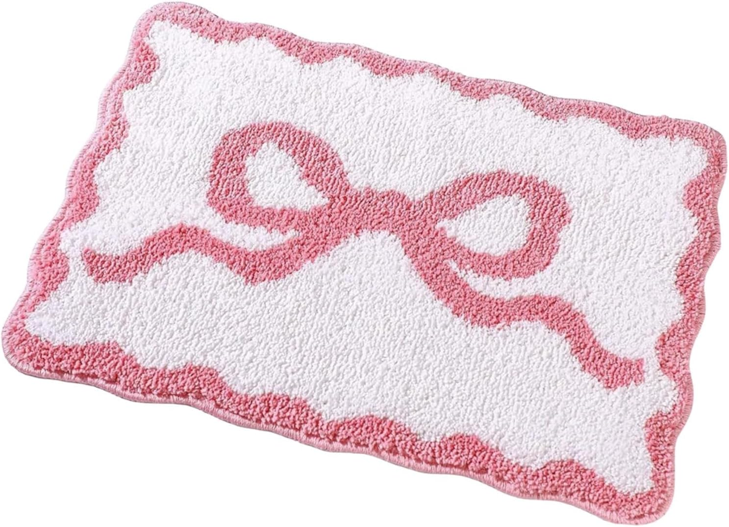 Yuksok Bath Rug,Shower Mat,Toilet Rug Water Absorbent Soft Washable anti Slip Bath Tub Floor Carpet,Bathroom Floor Mat Bow Pattern, Pink, L image number 2