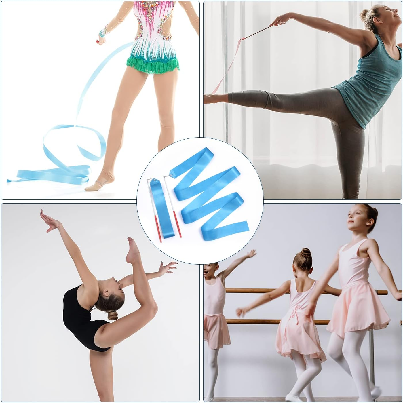 KINBOM 2Pcs Dance Ribbons, 78.7 Inch Long Twirling Dancing Ribbon Gymnastics Ribbon Streamers for Kids Artistic Dancing Training Party, with Ribbon Dancer Wand - Green image number 6