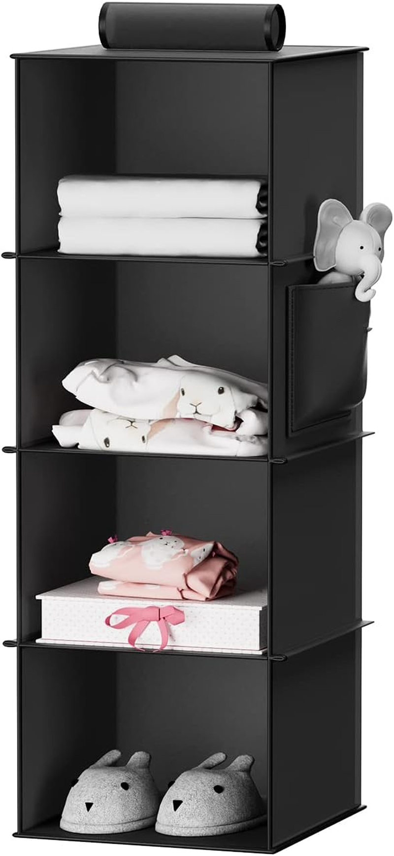 YOUDENOVA Hanging Shelf, 4-Shelf Modern Organiser, Sturdy Hanging Storage with Bamboo & MDF, Reinforced Black image number 2