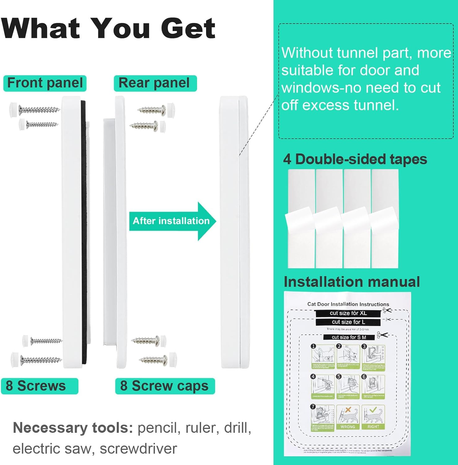 Thin Cat Door for Windows, Pet Doors and Sliding Door, Safety Pet Door with 4 Way Lock, Weatherproof Cat Flap for Thin Door and Wall(Medium, 6.7In X 6.3In Flap) image number 4