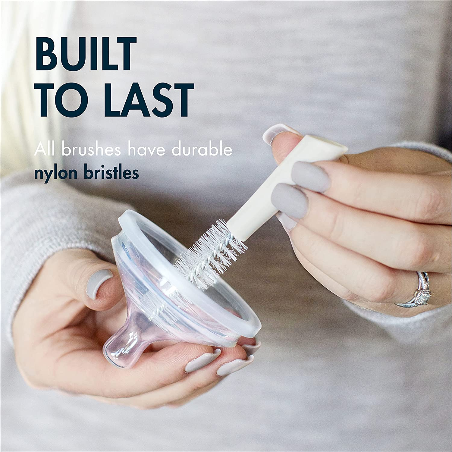 Boon MOD Baby Bottle Brushes for Cleaning &mdash; 4 Count &mdash; Sage &mdash; Includes Bottle Cleaner Brush, Straw Cleaner Brush, Nipple Brush and Detail Brush for Baby Essentials image number 4