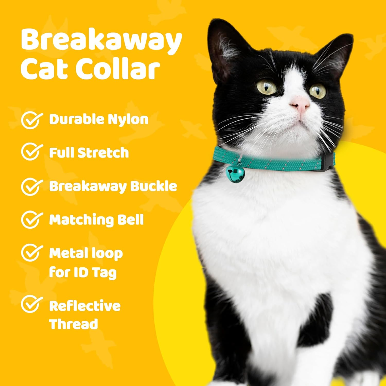 Birdsbesafe&reg; Break Away Cat Collar with Bell, Reflective Thread for Night Visibility, Comfortable Elastic Stretch Cat Collar to Protect Cat from Getting Stuck in the Garden. - Blue image number 7
