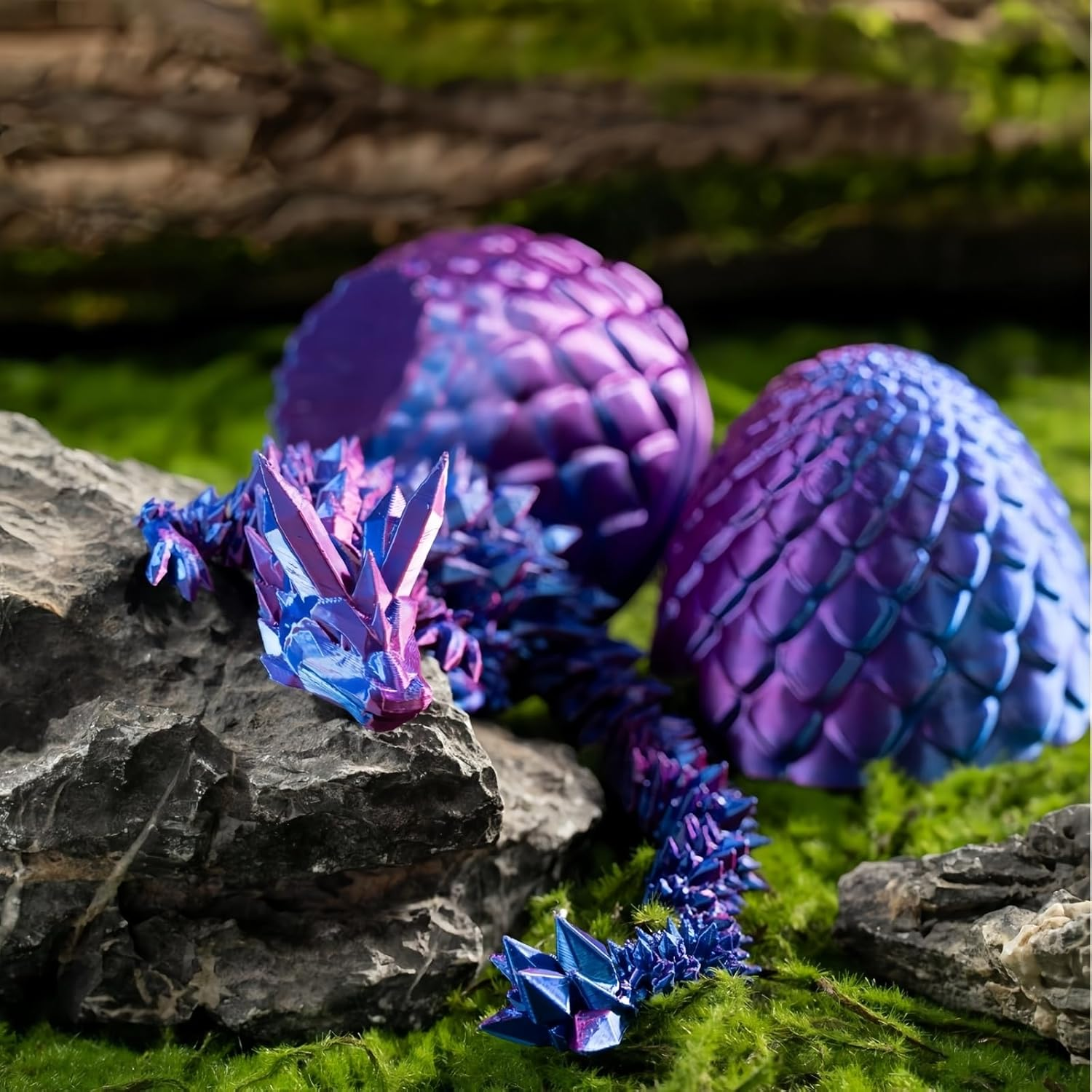 3D Printed Blue Dragon Egg with Surprise Articulated Dragon, Funny Gifts for Kids, Dino Party Favors(Blue Purple) image number 3