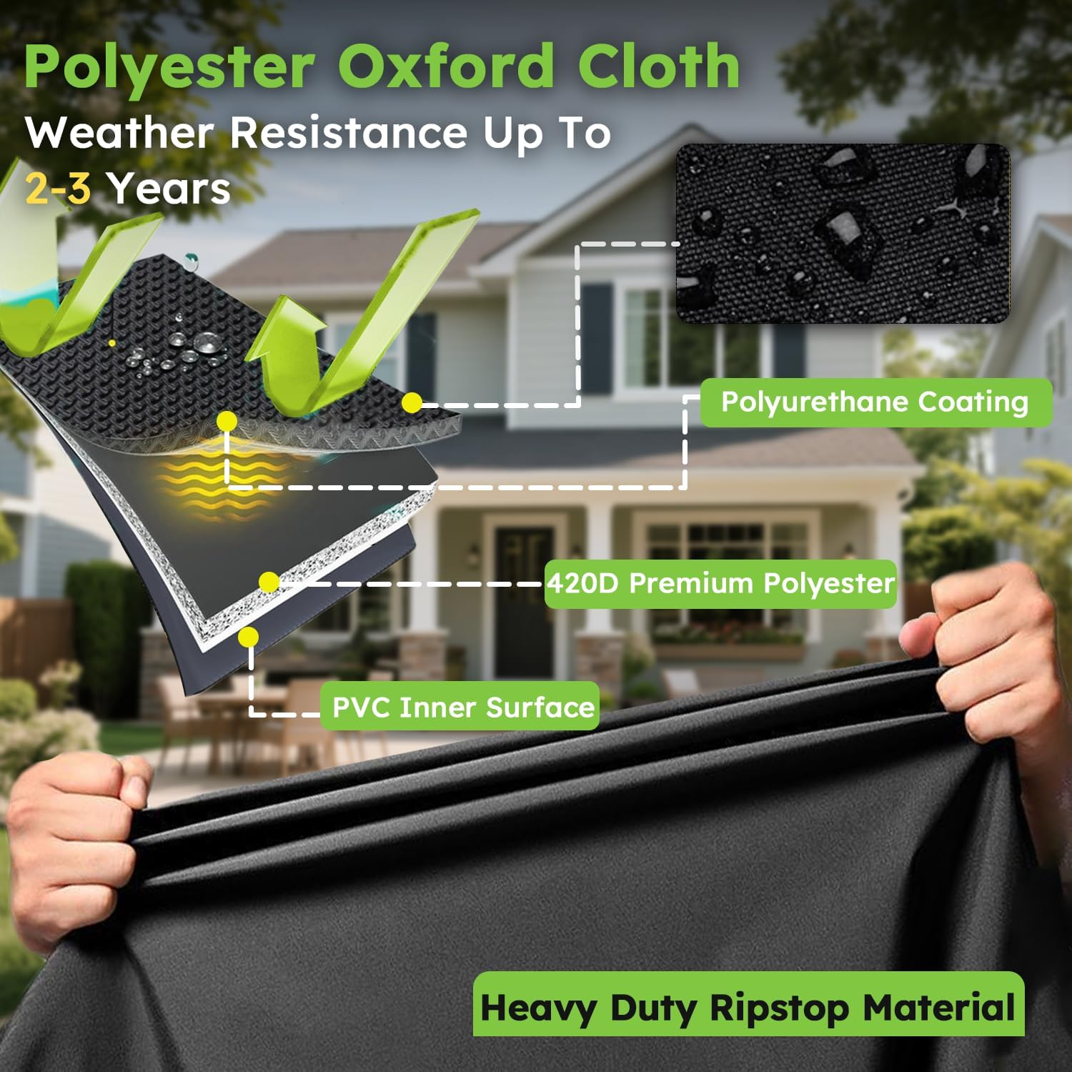 UUT Cargo Bike Cover &ndash; 420D Oxford Fabric, Waterproof & Uv-Resistant,Front Buckle + Cross Straps for Windproof Protection &ndash; Reflective Handle & 2 Bonus Tie-Down Straps &ndash; Fits Most Cargo Bike Models image number 3