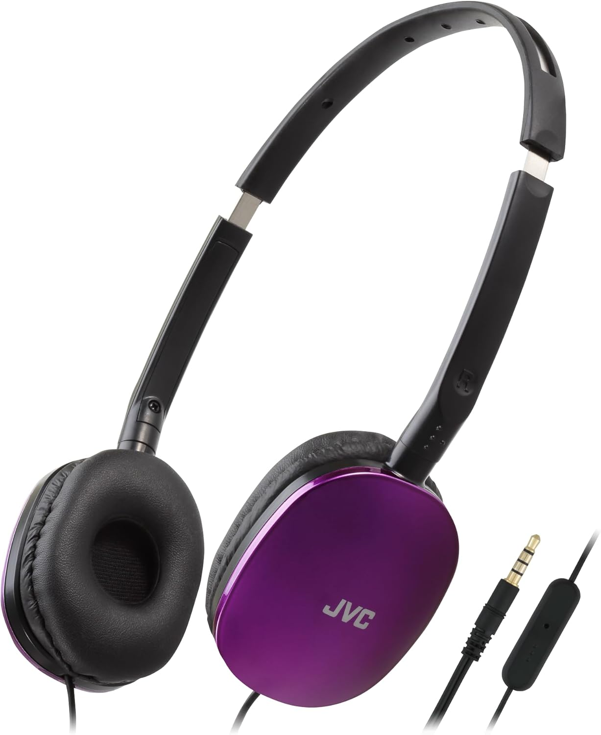 JVC HA-S160M-A Flats Foldable and Compact Headphones in Glossy Trendy Colour, with Switch for Microphone On/Off, Ideal for Teleworking and Online Seminars (Blue)