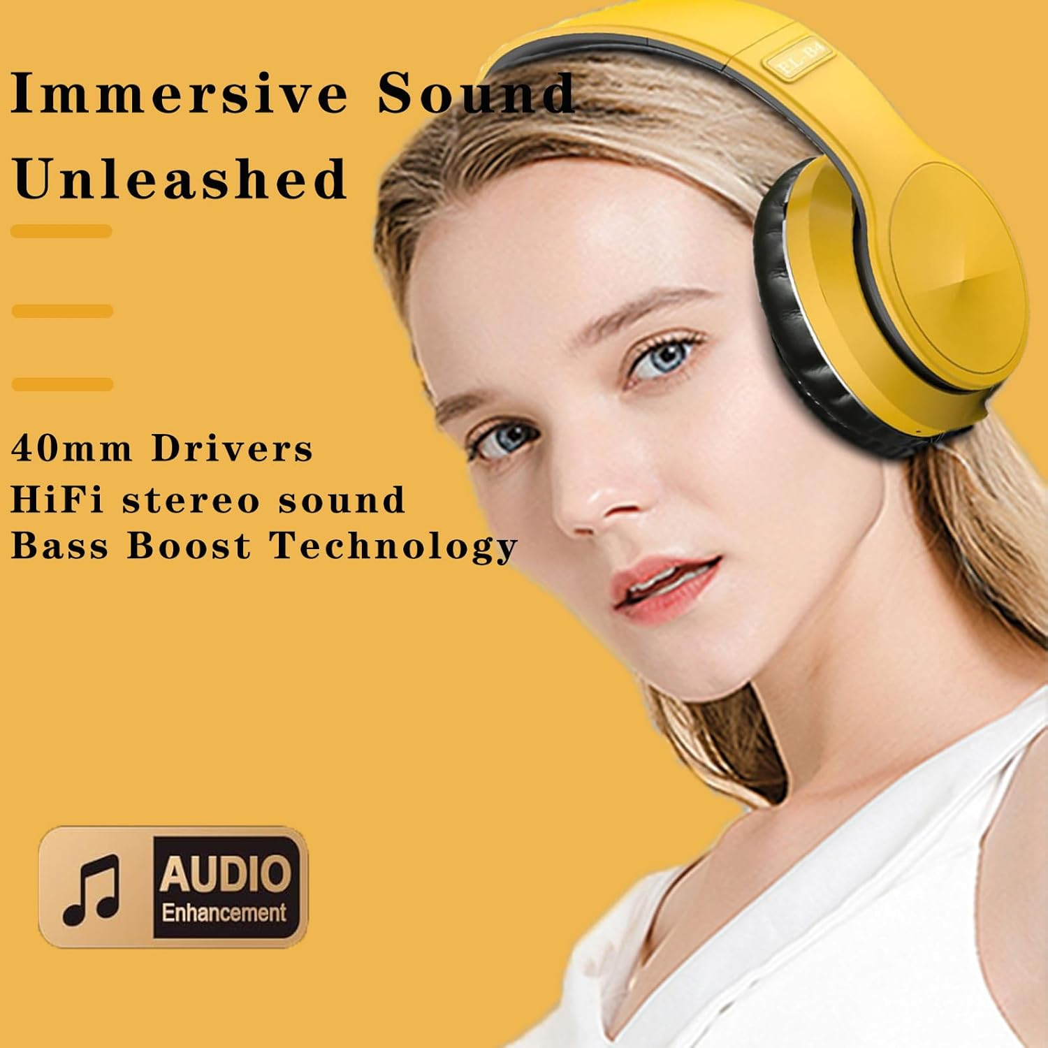 Active Noise Cancelling over Ear Headphone Bluetooth Wireless Headphones with Microphone Deep Bass Foldable Comfortable Headphones for Online Class, Home Office, Pc/Cell Phones/Game B4-Yellow - B4-Yellow image number 2
