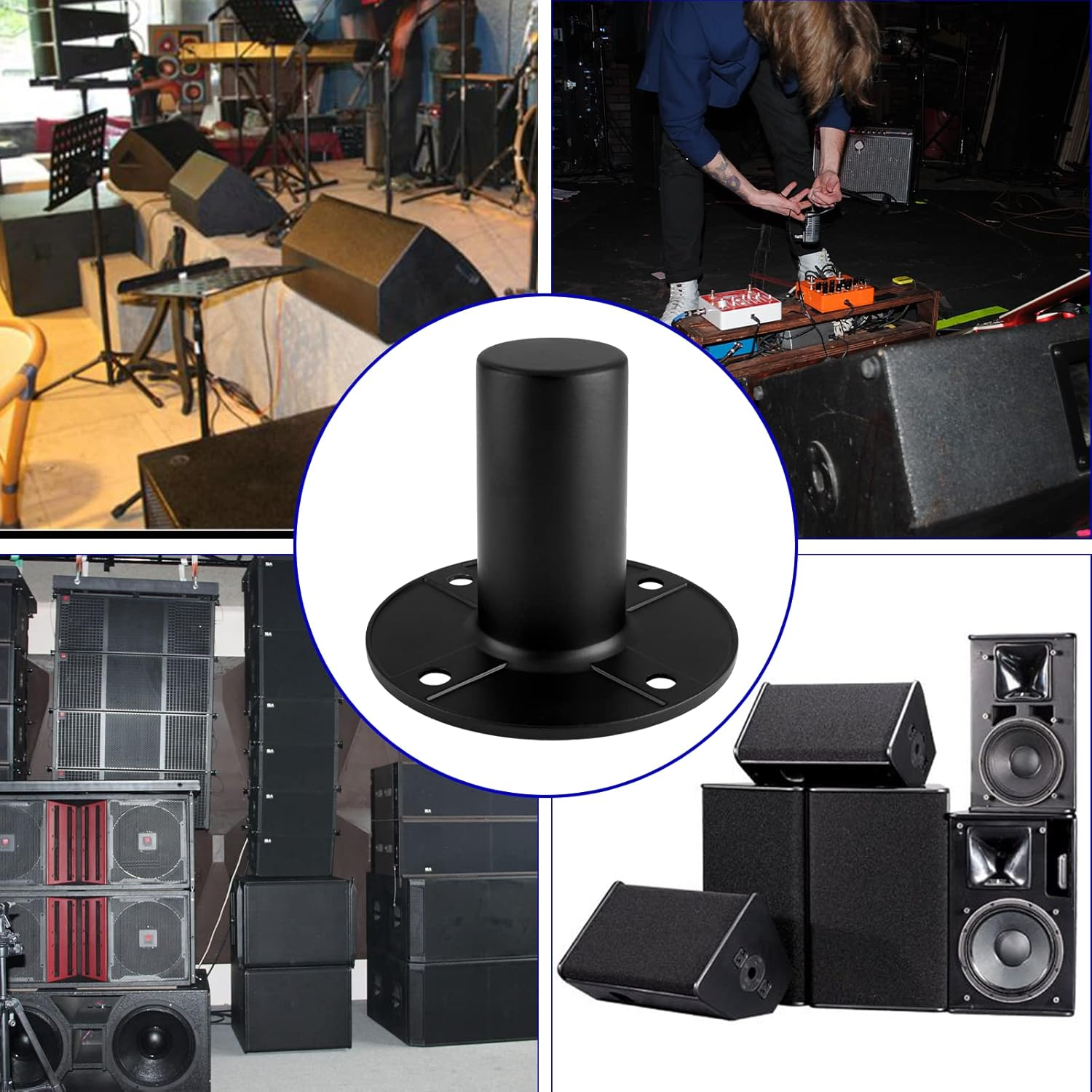 Waziaqoc 2PCS Speaker Pole Mount, Speaker Stand Top Hat Speaker Cabinet Pole Mount, 4.19" X 2.95", Black image number 1