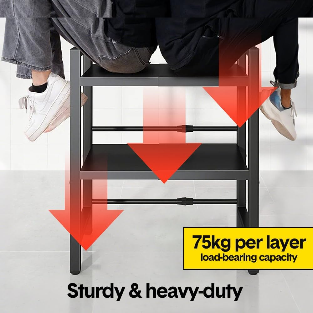 ALSTON 3-Tier Microwave Stand Oven Rack Height Adjustable and Extendable Stainless Steel Kitchen Storage Shelf with 6 Hook over the Kitchen Counter Max Load 75Kg image number 3