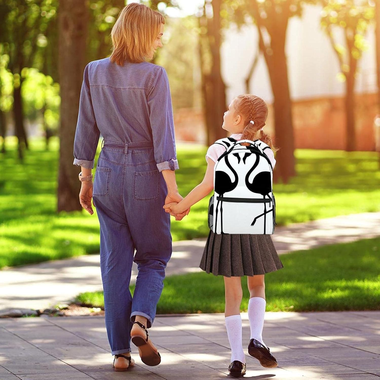 Flamingo Couple Silhouette Backpack Students Shoulder Bags Travel Bag College School Tote Backpacks image number 4