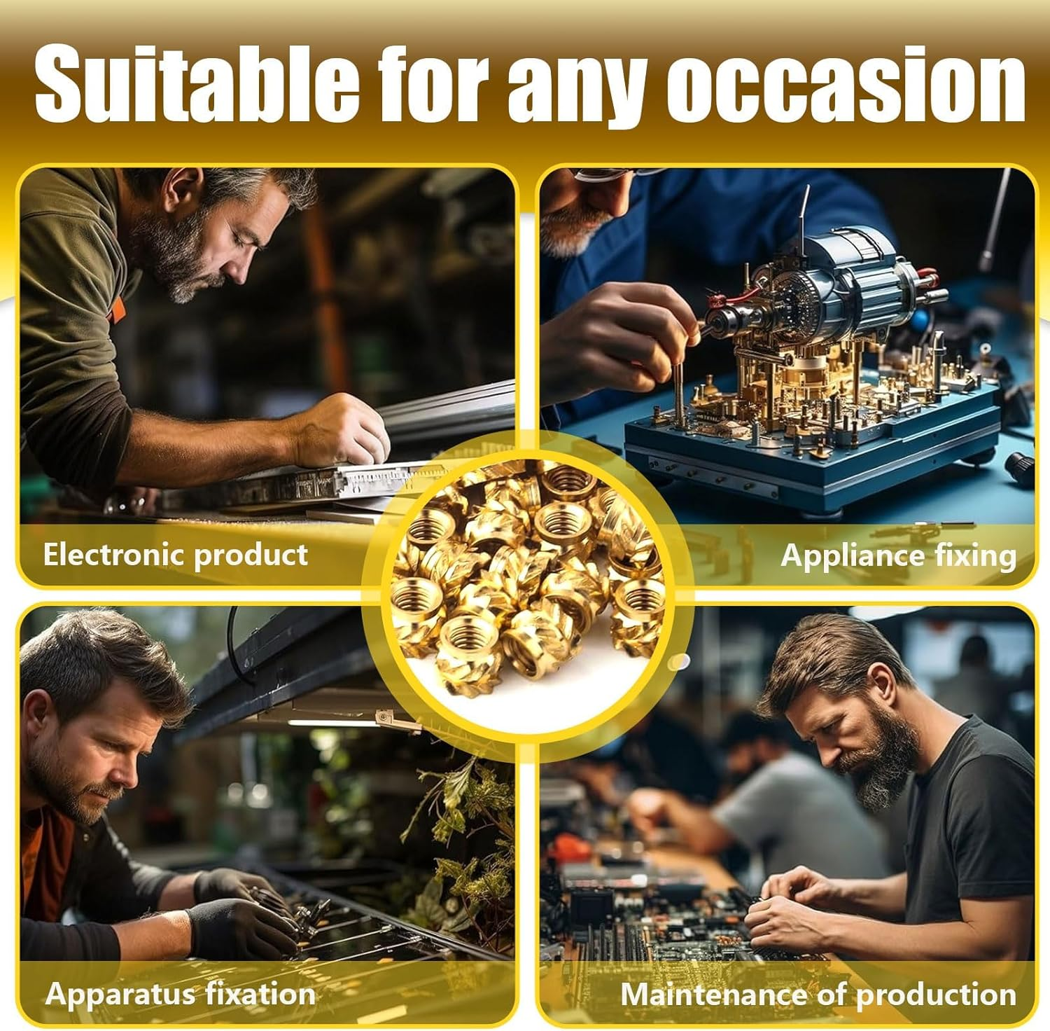 Threaded Inserts, 100 Pcs Knurled Brass Nuts, 3D Printing Brass Nuts for Wood, Plastic, Metal, Sheet Metal image number 5