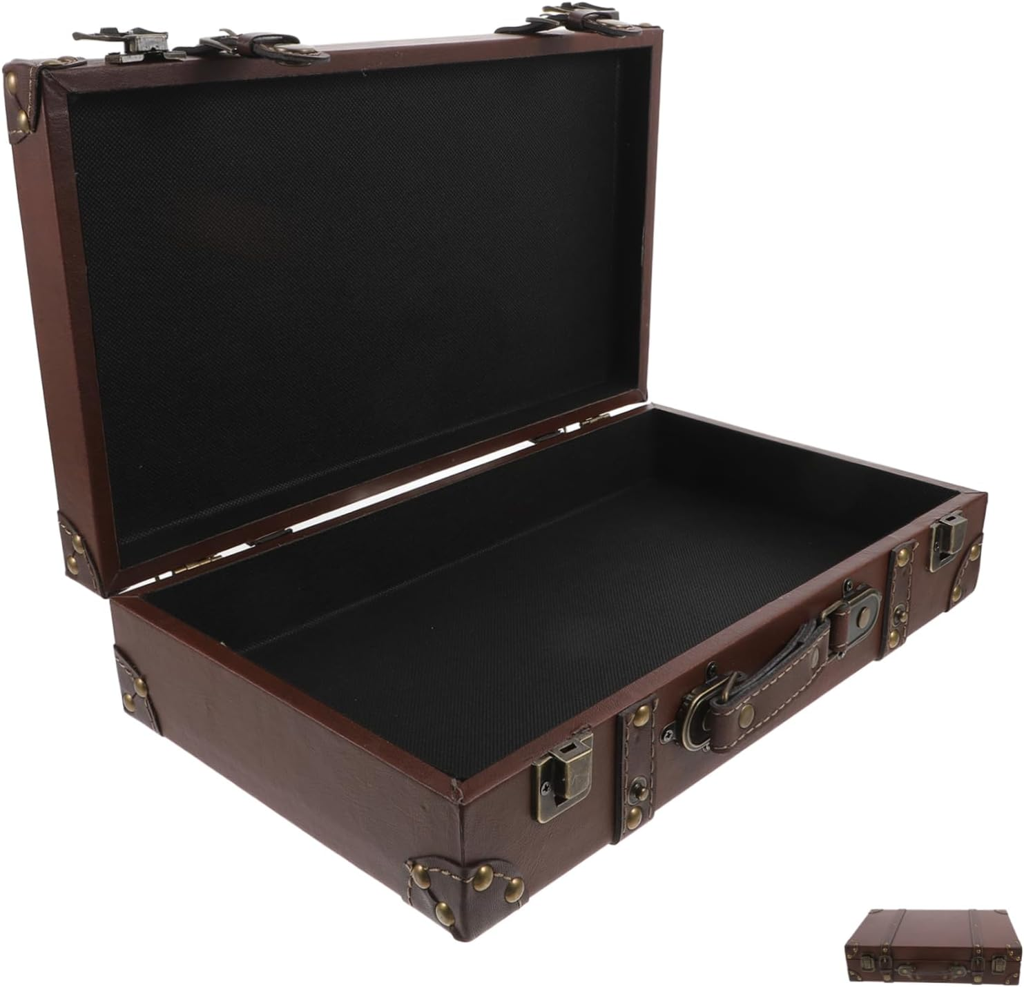 Luxshiny Vintage Leather Suitcase Storage Box Small Travel Trunk for Cosplay Retro Decor Brown Luggage for Fashion Store Displays Photography Props image number 6