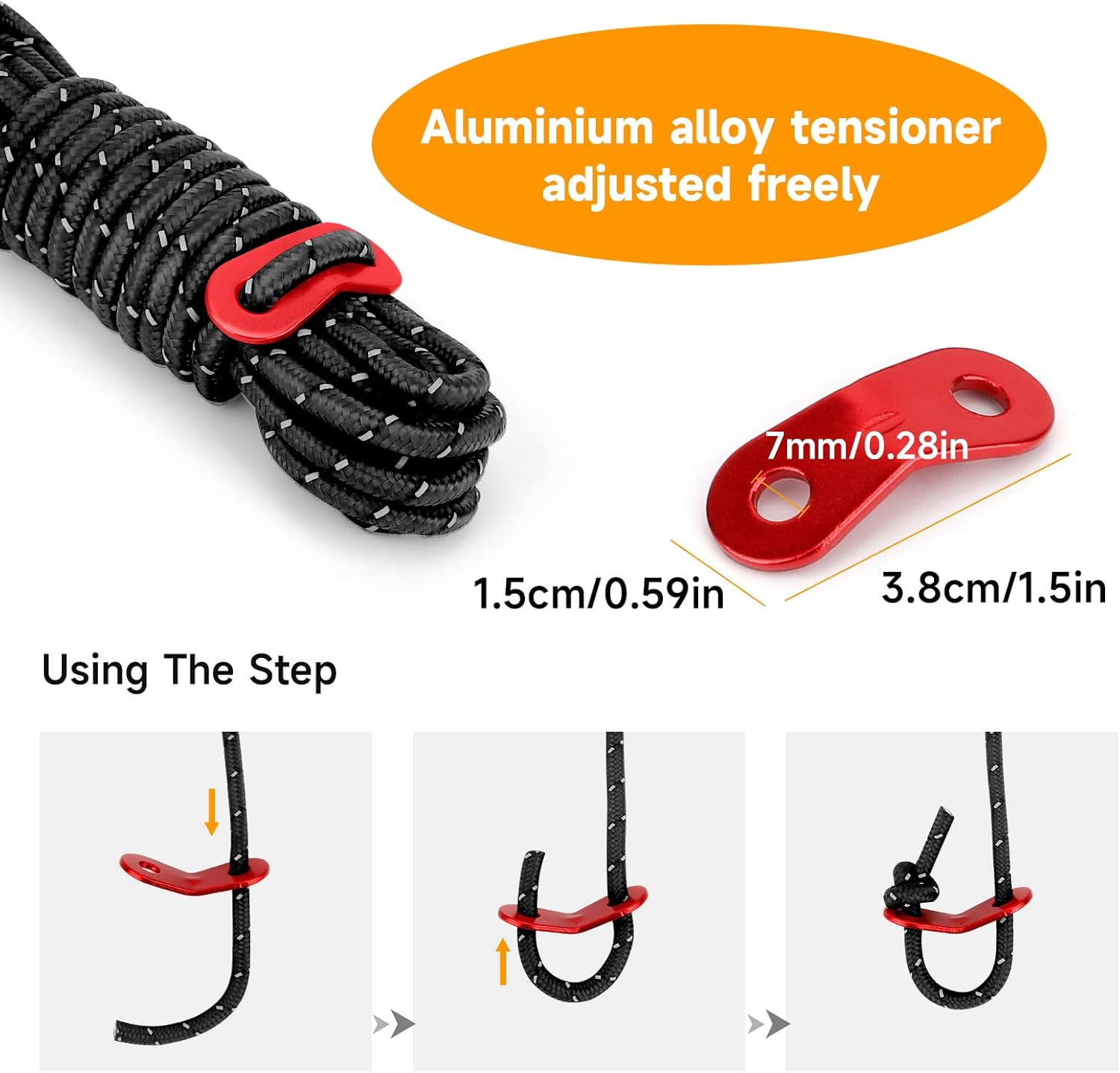 KOMCLUB 4Mm Reflective Guy Lines Tent Cords, Lightweight Camping Rope with Aluminum Guylines Adjuster Tensioner Pouch for Tent Tarp Canopy Sheleter Camping Hiking (Black- 8 Pack)