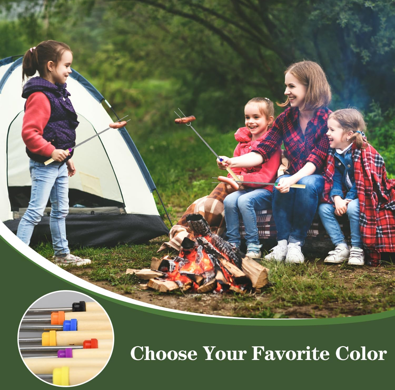 8 Pack Marshmallow Roasting Sticks Set, Extendable 32In Long Metal Barbecue Skewers with Wooden Handle, for Marshmallow, Hot Dogs, Camping, BBQ, Grill(8 Pack) image number 2