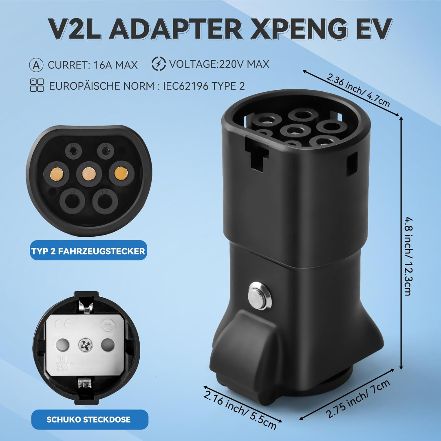 JULIK V2L Adapter for XPENG EV 3.5KW 16A 230V Vehicle to Load Adapter Compatible with P7 G6 G9