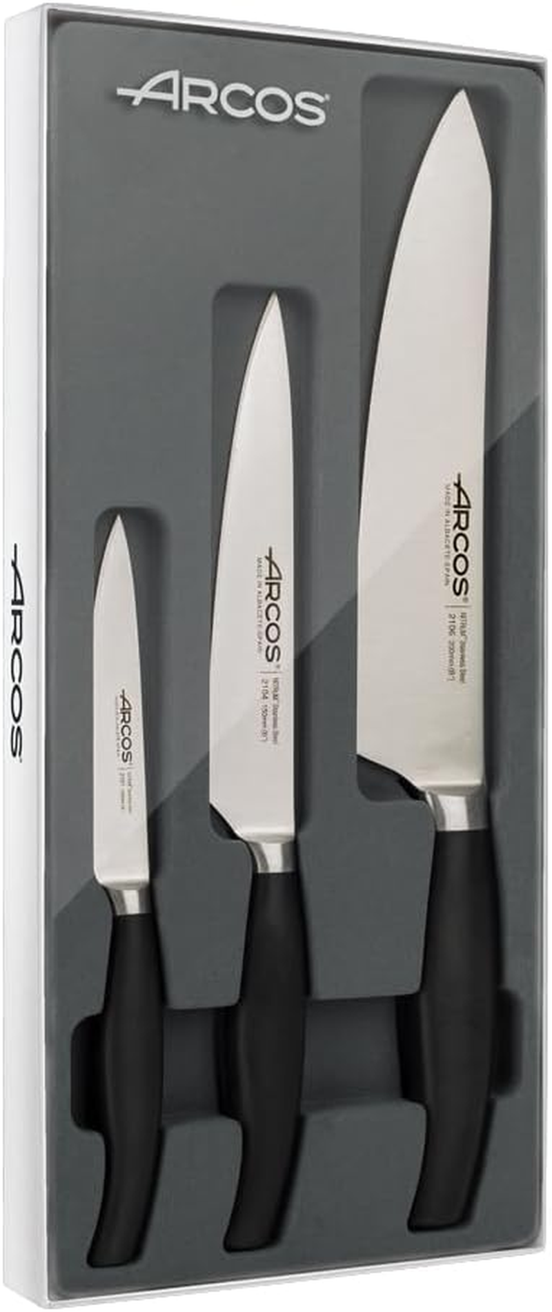 Arcos Forged Kitchen Knife Set 4 Pieces (Paring Knife + Kitchen Knife + Chef'S Knife + Bread Knife) Nitrum Stainless Steel, Polypropylene POM Handle, Series Clara, Black Color image number 3