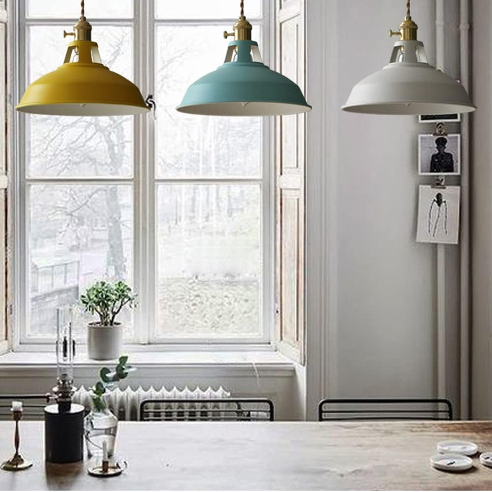 Mengjay Pendant Light Vintage Industrial Chandelier Metal Pendant Lamp Industrial Ceiling Lamp Hanging LED Pendant Lamp for Dining Table Living Room Bedroom Kitchen(No Bulb) (Blue) - Red image number 7