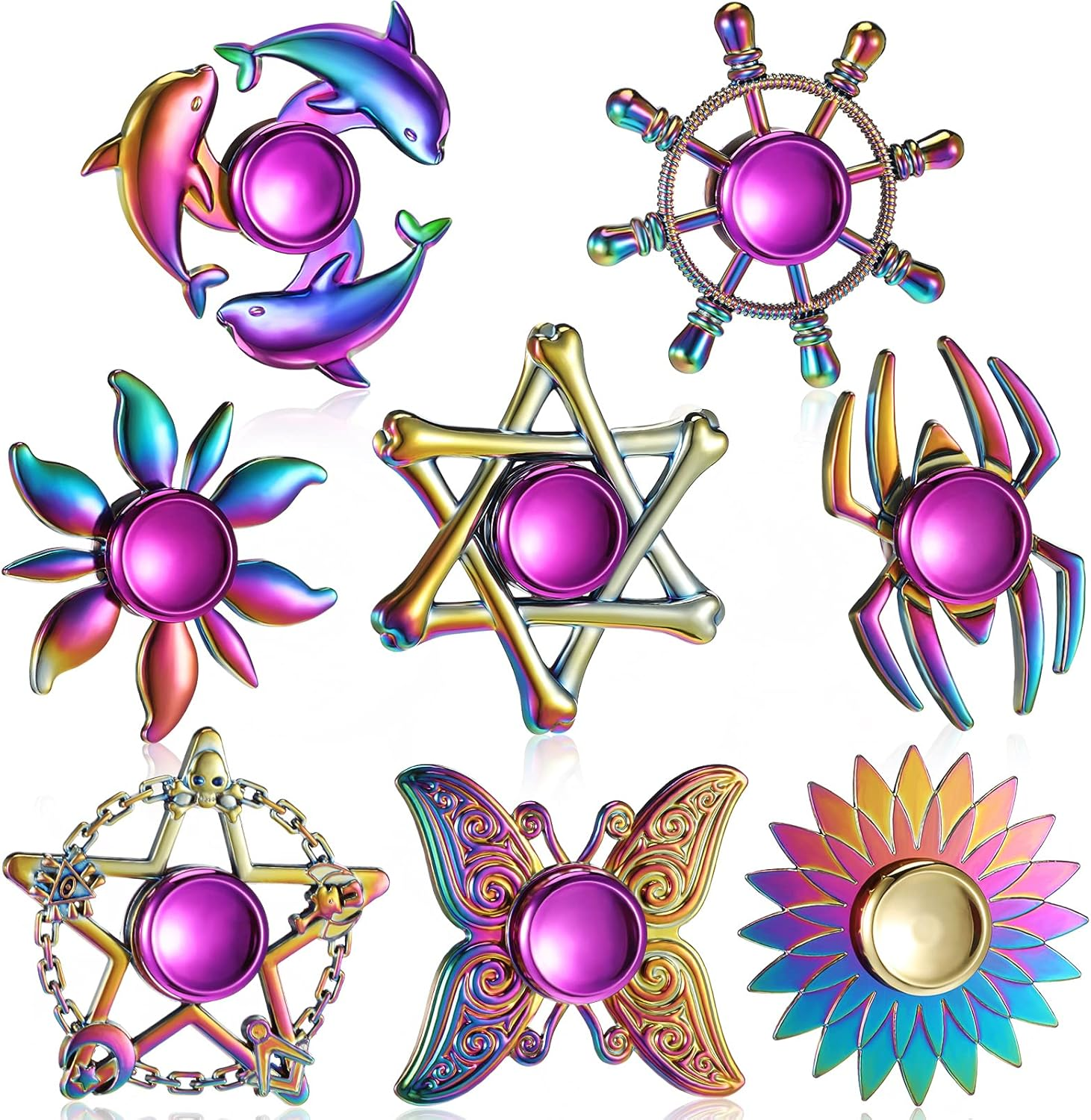 Lewtemi 8 Pieces Rainbow Fidget Metal Spinner Colorful Finger Spinners High Speed Hand Spinners Fidget Toys for Stress Anxiety Relief for Adults and Teens (Cool Style) image number 1