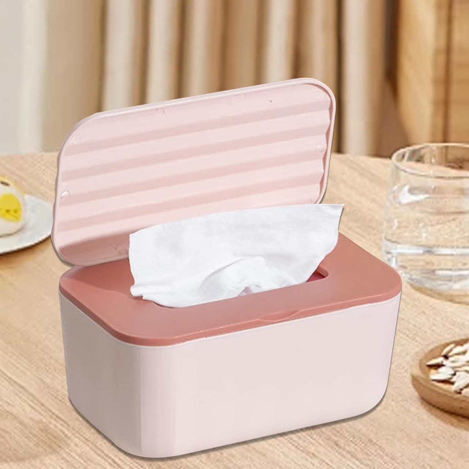 Wipe Box Dispenser,Tissue Refillable Case for Desk | Reusable Dustproof Wipes Tissue Dispenser for Toilet Makeup Bathroom Travel Car Kitchen Nursery Table Organization image number 2