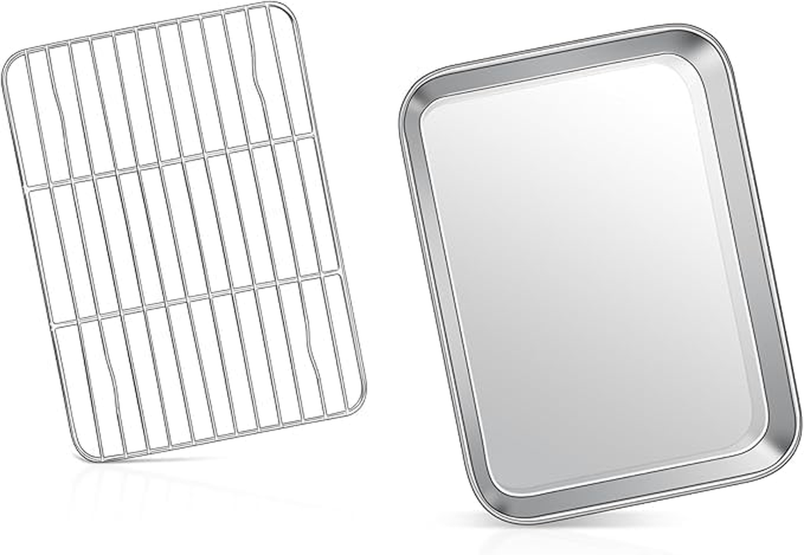 9X6.9 X0.98 Inch Stainless Steel Baking Sheets and Racks Set,Oven Tray and Cooling Grid for Cookies and Meats(Pans + Racks) image number 3