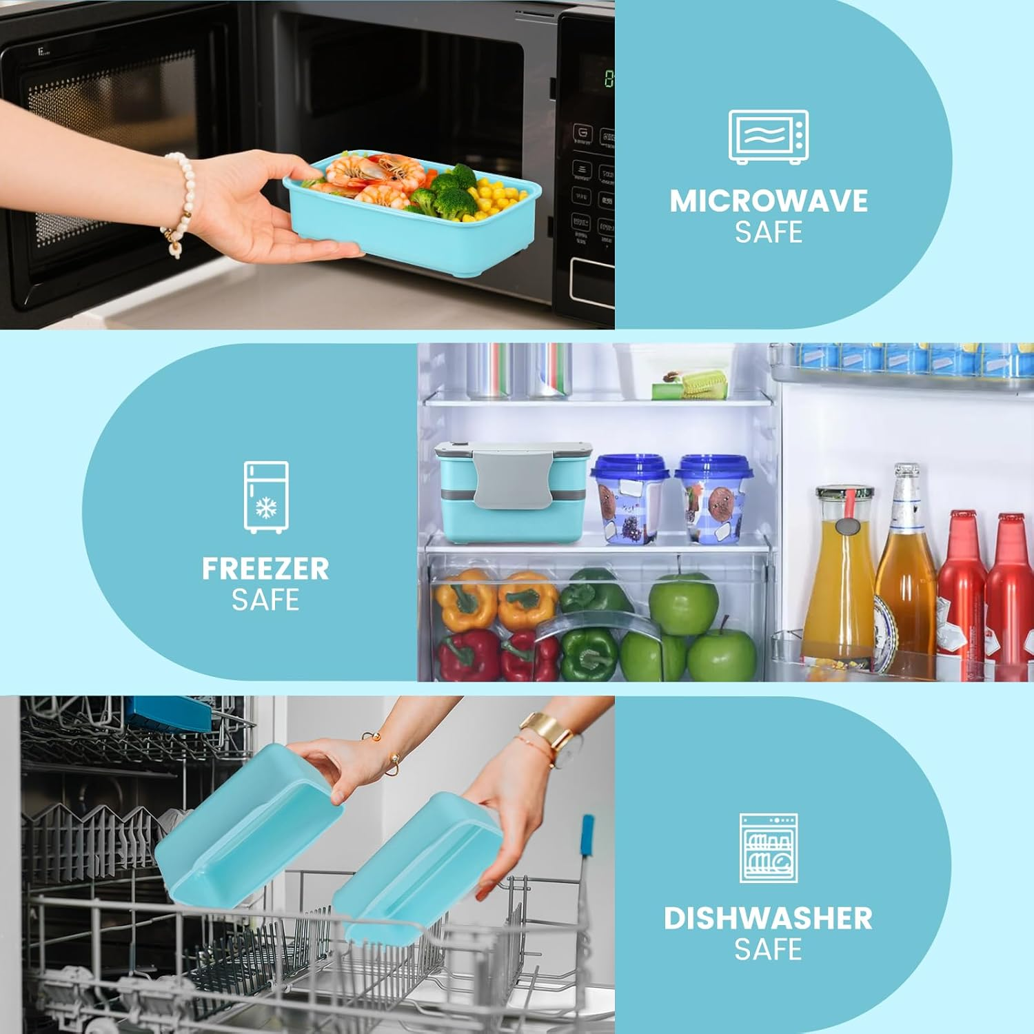 Globright Bento Lunch Box for Kids,6 Stackable Containers for Adults, Leak-Proof Built-In Utensil Set Reusable Ice Pack (Blue) - Pink image number 7