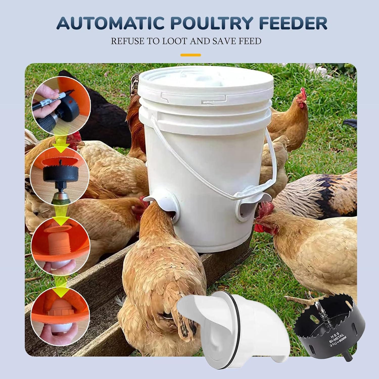 Chicken Feeder and Waterer Set 6PC Automatic Chicken Waterer Cups with Sealed Lid Design Large Capacity Poultry Drinker System with Hole Cutter for Chicks Ducks Geese Birds image number 1
