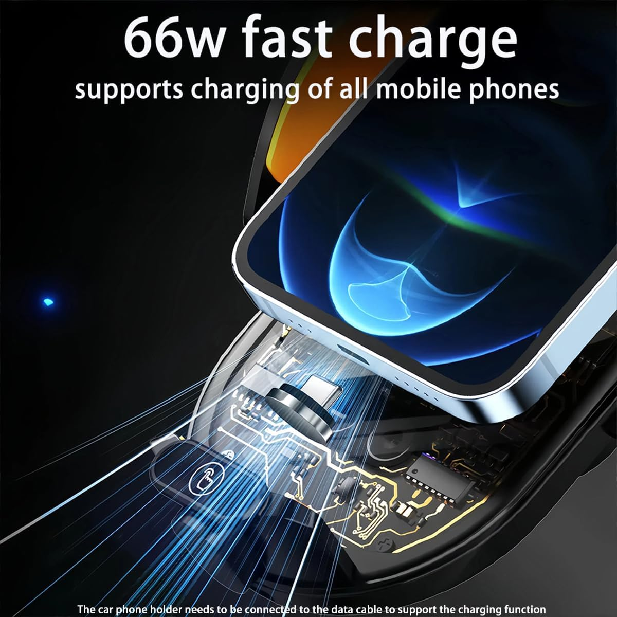 Cadozeal RGB Car Phone Holder| 66W Fast Charge| 5-In-1| One Hand Touch Auto Lock, 360&deg; Rotation Super Stable, Patented Premium Alloy Car Phone Mount for All Smartphone image number 4