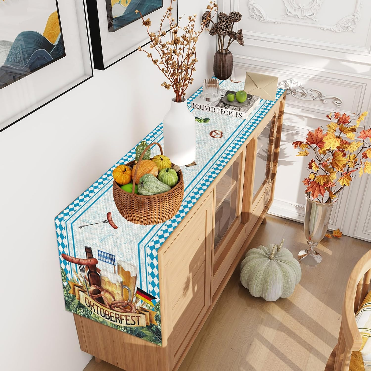 Linen Oktoberfest Table Runner 72 Inches Long Octoberfest Tablecloth German Bavarian Octoberfest Beer Party Decorations and Supplie for Home image number 4