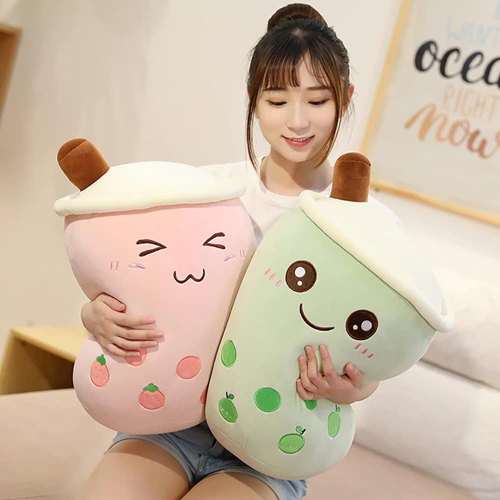 VHYHCY Cute Stuffed Boba Plush Bubble Tea Plushie Pillow Milk Tea Cup Pillow Food Plush, Soft Kawaii Hugging Plush Toys Gifts for Kids(Pink, 19.6 Inch) image number 1