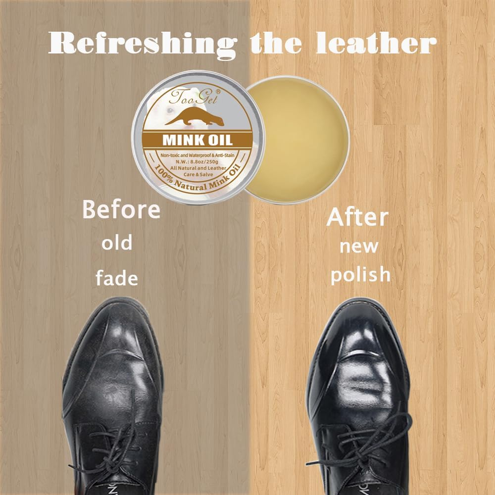 Tooget 8.8 OZ Mink Oil for Leather Boots, Cleaner and Conditioner with Small Rag for Care Soften Kit, Restorer, Purse, Belt, Shoe, Couch image number 1