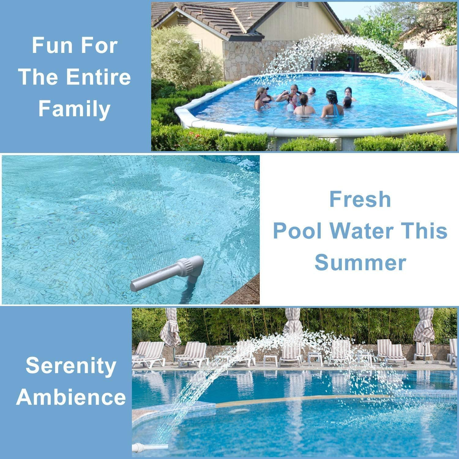 Pro Adjustable Pool Waterfall Kit,High-Pressure Jet Spray & Energy Efficient Aerator for In/Above Ground Pools,Tool-Free 10-Second Setup, Splashguard Design, Summer Bbqs
