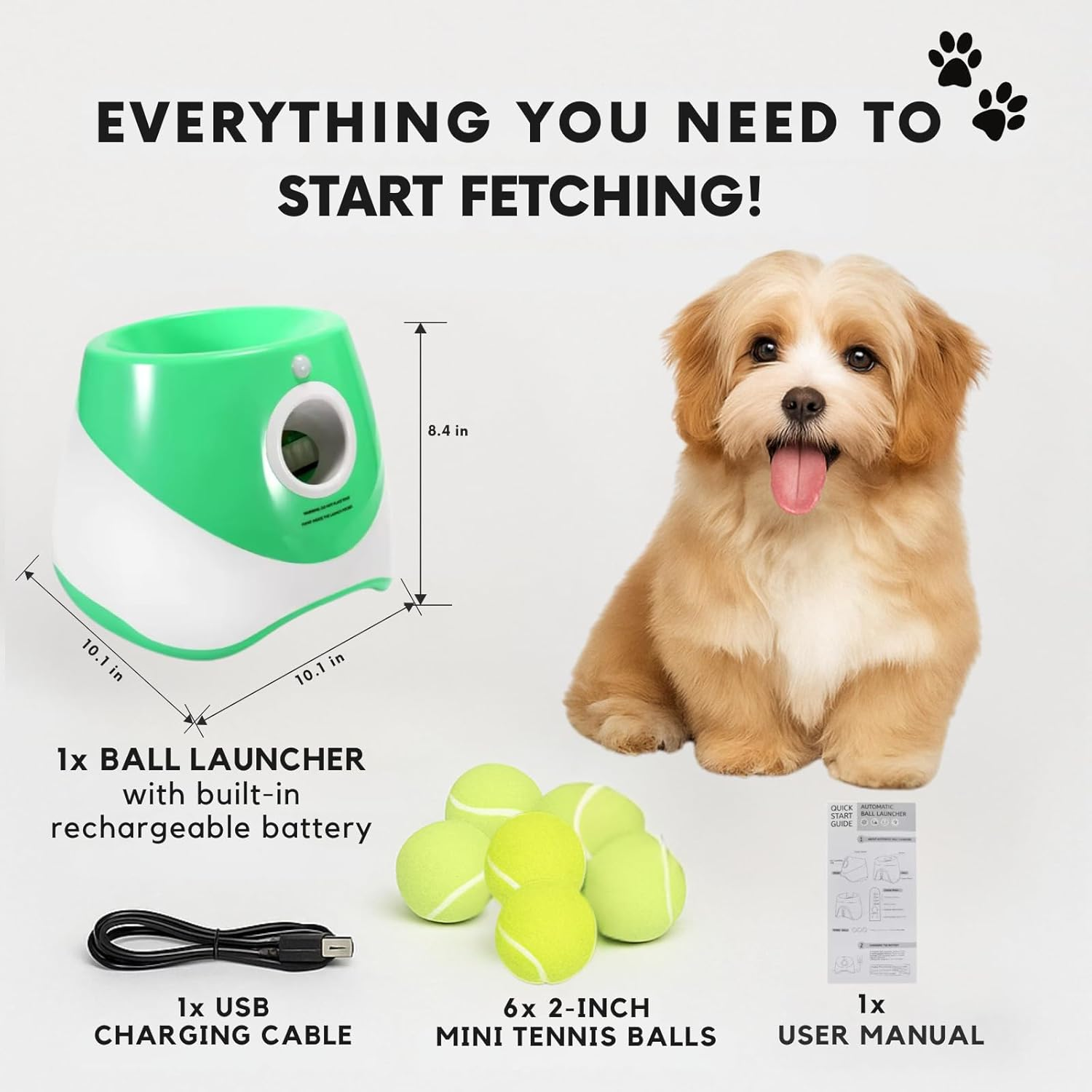 Automatic Dog Ball Launcher for Small & Large Dogs Adjustable Distance 10-30 FT & Rechargeable Fetch Machine Perfect Indoor & Outdoor Interactive Toy Green, Includes 6 Balls Pet Training image number 1