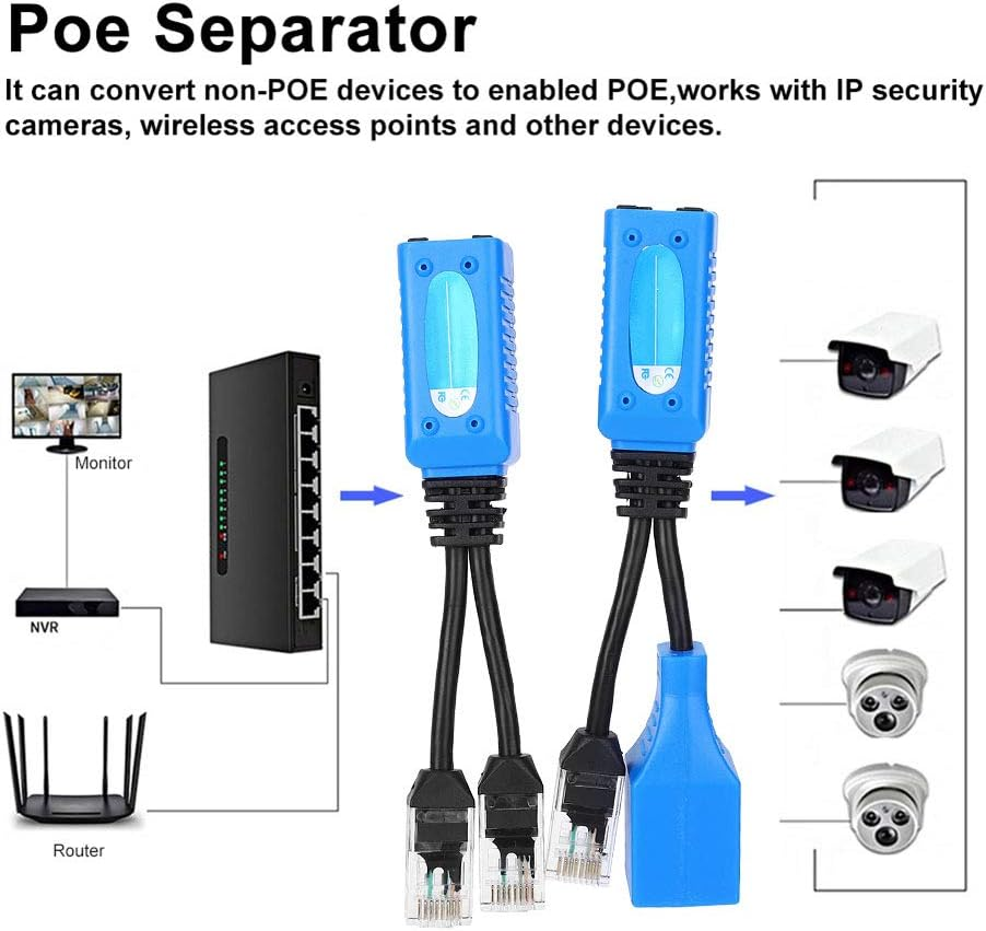 2Pcs Splitter RJ45 Combiner POE Adapter Connectors Power Cable Kit Works with IP Security Cameras, Wireless Access Points image number 4