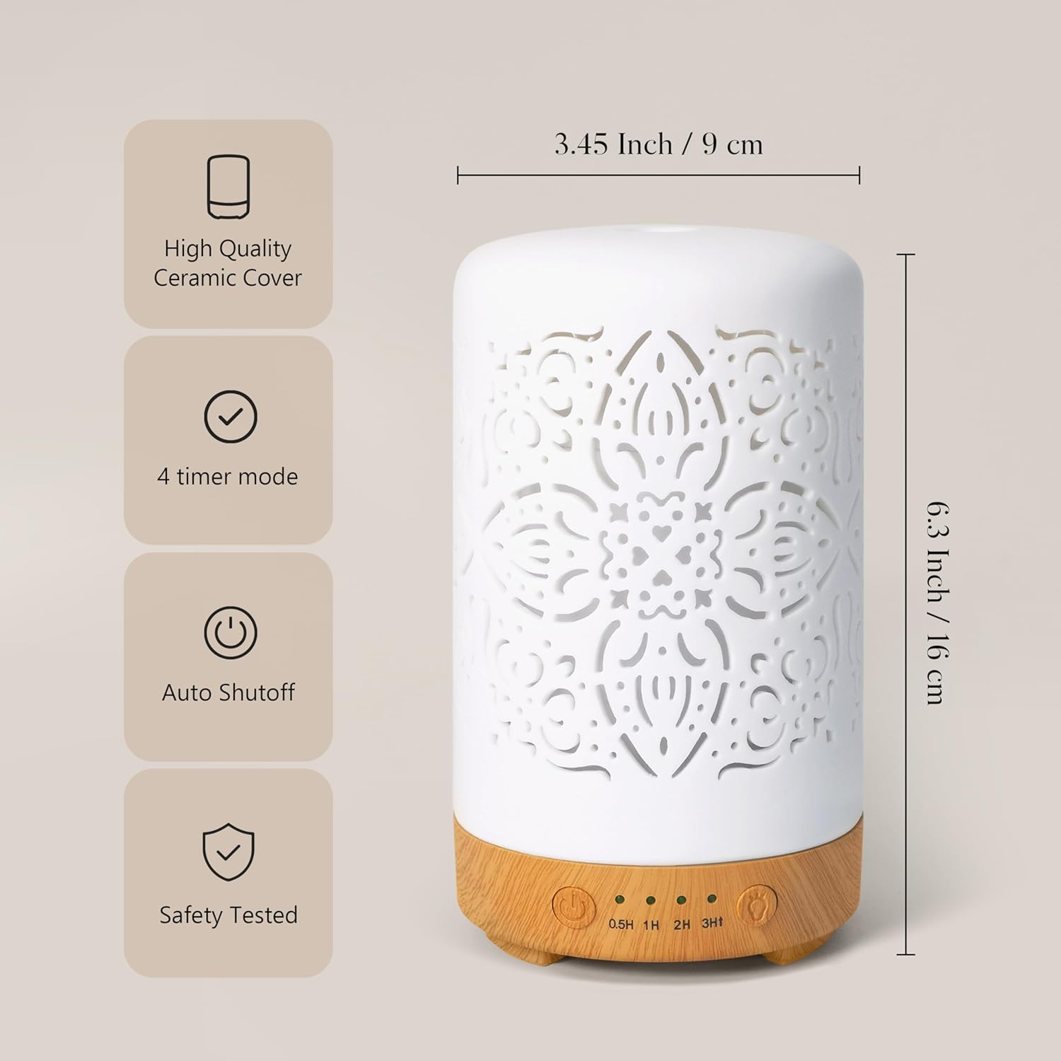Earnest Living Essential Oil Diffuser White Ceramic Diffuser 100 Ml Timers Night Lights and Auto off Function Home Office Humidifier Aromatherapy Diffusers for Essential Oils image number 4