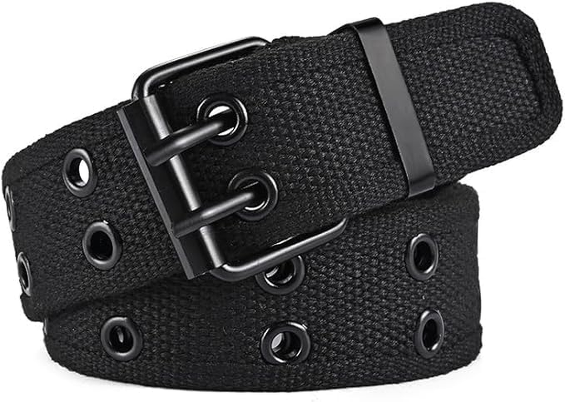 Grommet Canvas Belts Two-Hole Jeans Vintage Buckle Punk Belts for Men and Women image number 2