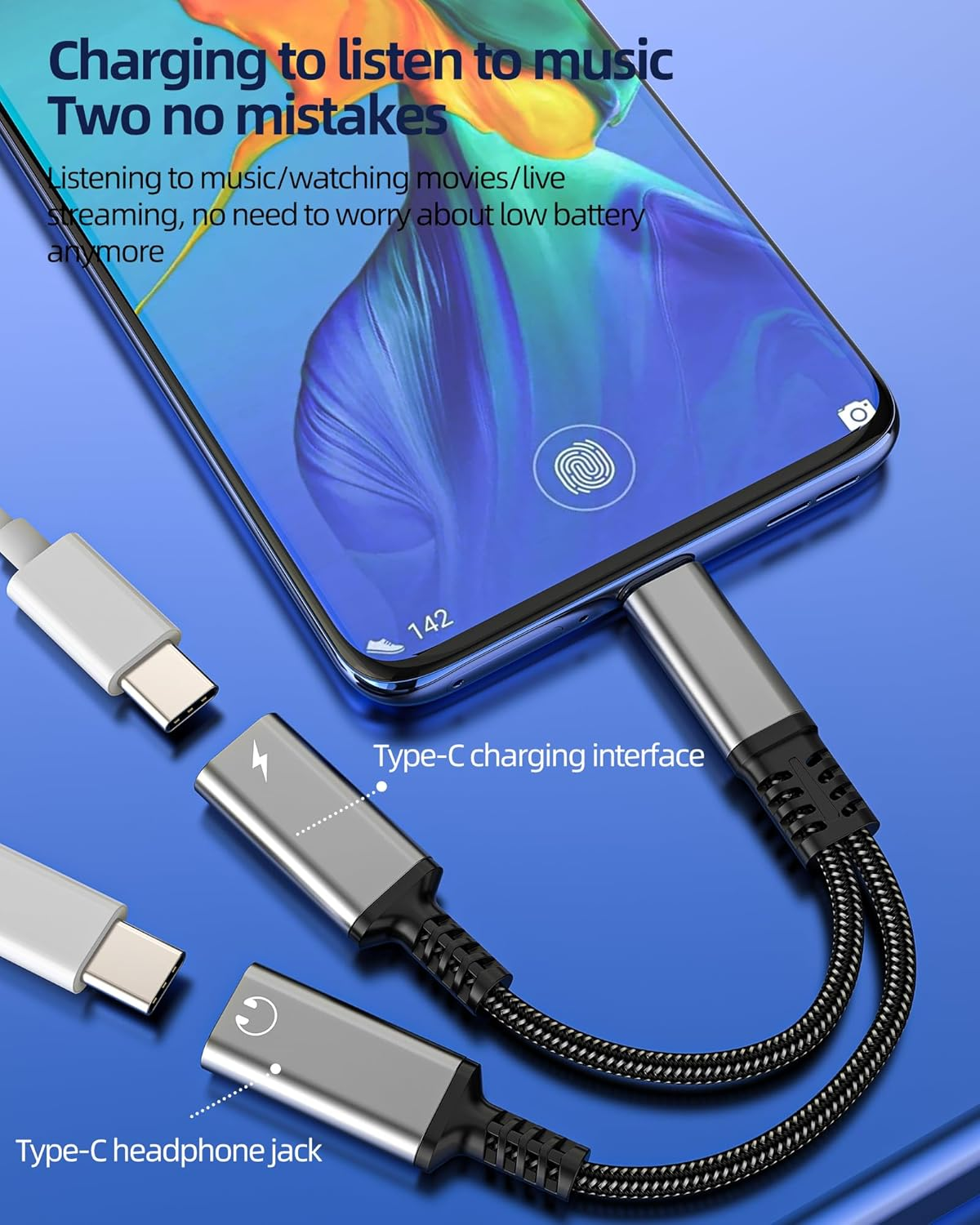 USB C Splitter Type C Headphone Adapter 2-In-1 for Iphone 16 15 Pro Max DAC Audio Charger Cable for Apple Compatible with Samsung Galaxy for Ipad Air 4 Dual Port Dongle Charging Earphone AUX Connector image number 5