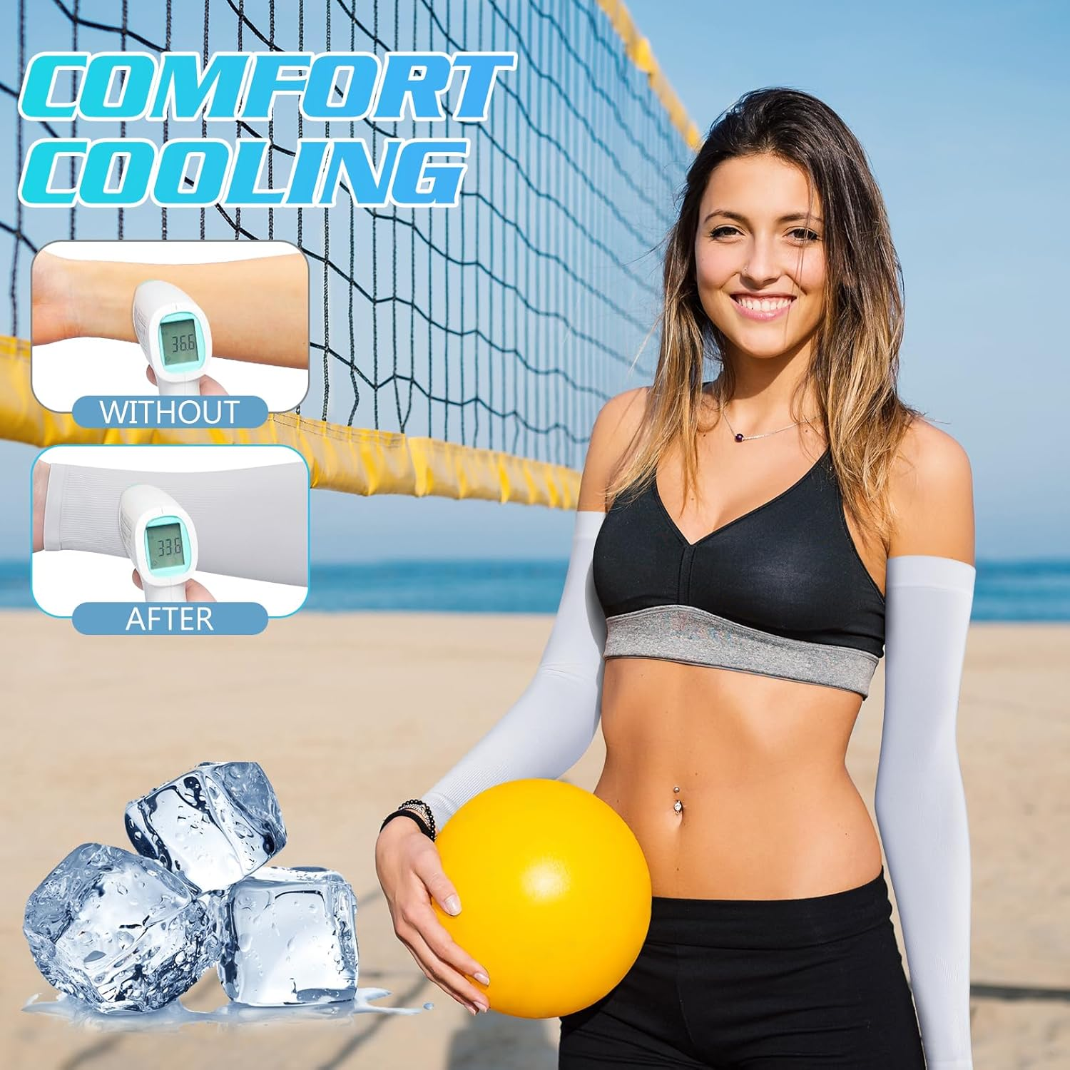 Arm Sleeves for Men Women: 4 Pairs Sun Protection Sleeves to Cover Arms Cooling Sports Compression Arm Sleeve Youth - Black,White,Royalblue,Grey image number 7