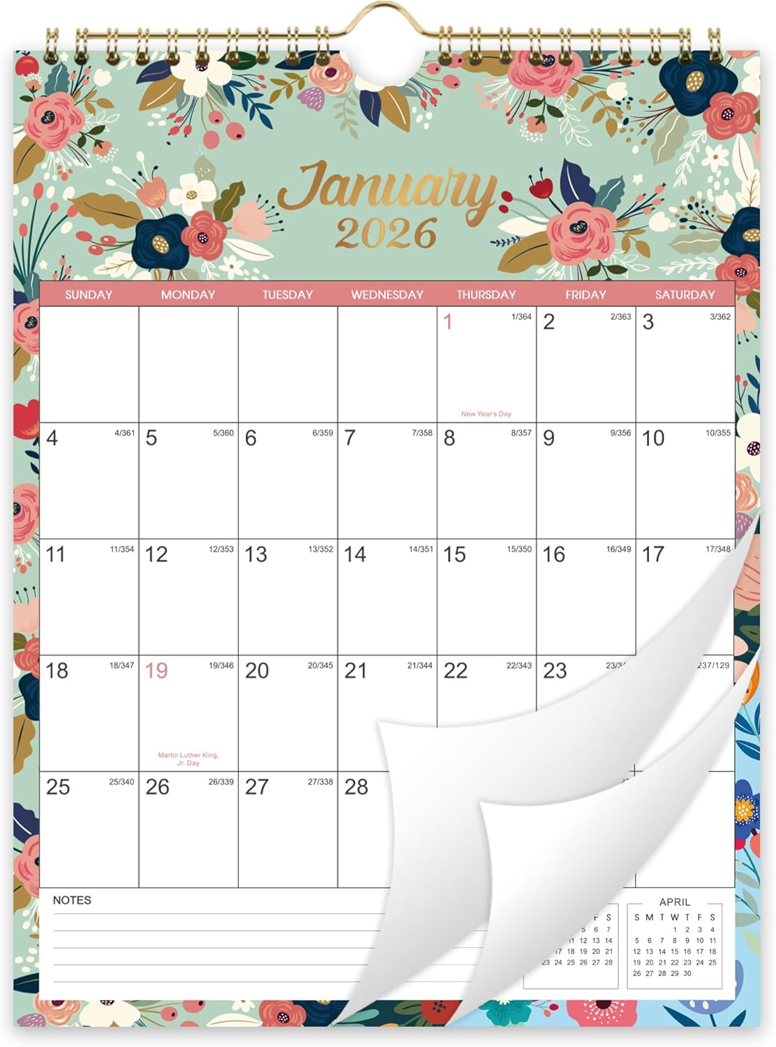 2026 Calendar - JUL 2025 - DEC 2026 Wall Calendar, 18 Month Wall Calendar 2026, 8.5" X 11", Twin-Wire Binding + Hanging Hook + Large Blocks with Julian Dates, Perfect Calendar for Organizing - Floral