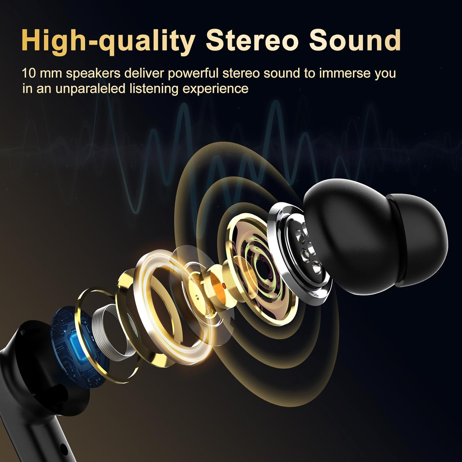 Vabaso Wireless Earbuds with Smart Touch Screen, in Ear Headphones with 10Mm Drivers for Big Bass, 24H Playtime Hi-Fi Stereo Sound, ANC/ENC ​Noise Cancelling,Ipx5,Earphones for Iphone Android Sports​ image number 4