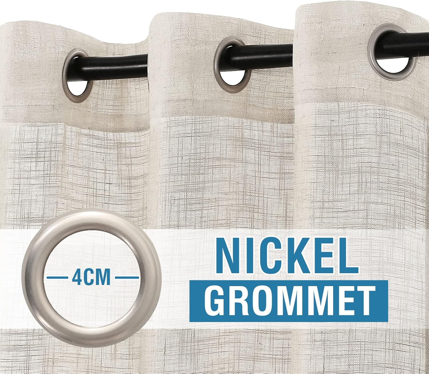 H.VERSAILTEX Linen Curtains for Living Room Sheer Curtains Natural Linen Blended Linen Textured Curtains Light Filtering Eyelet Curtains Bedroom Burlap Curtains 2 Panel, W132Cm X D243Cm, Natural image number 1