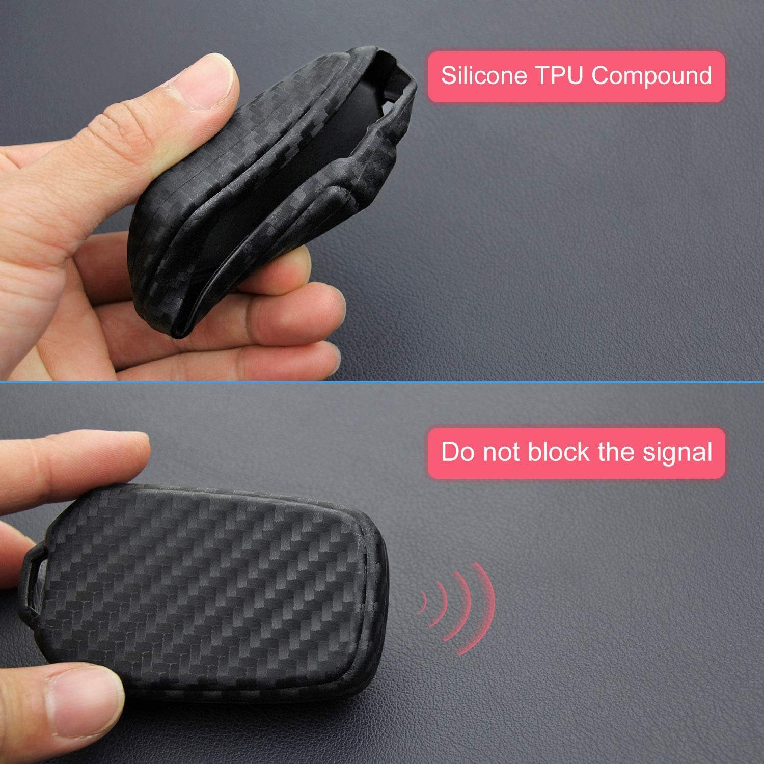 M.Jvisun Soft Silicone Rubber Carbon Fiber Texture Case Key Fob Cover for Isuzu D-Max MU-X Car Remote Key Shell - Black - round Keychain