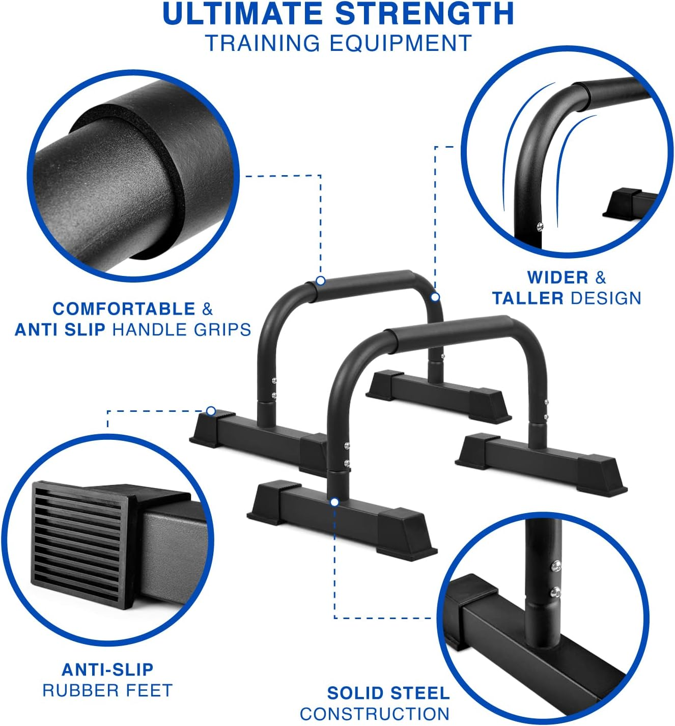 Yes4All Steel/Solid Wood Push up Stand Parallel Bars Parallettes Non-Slip Rubber Feet for Floor Use, Supports Calisthenics Exercises and Upper Body Strength Workouts Perfect for Men and Women image number 1