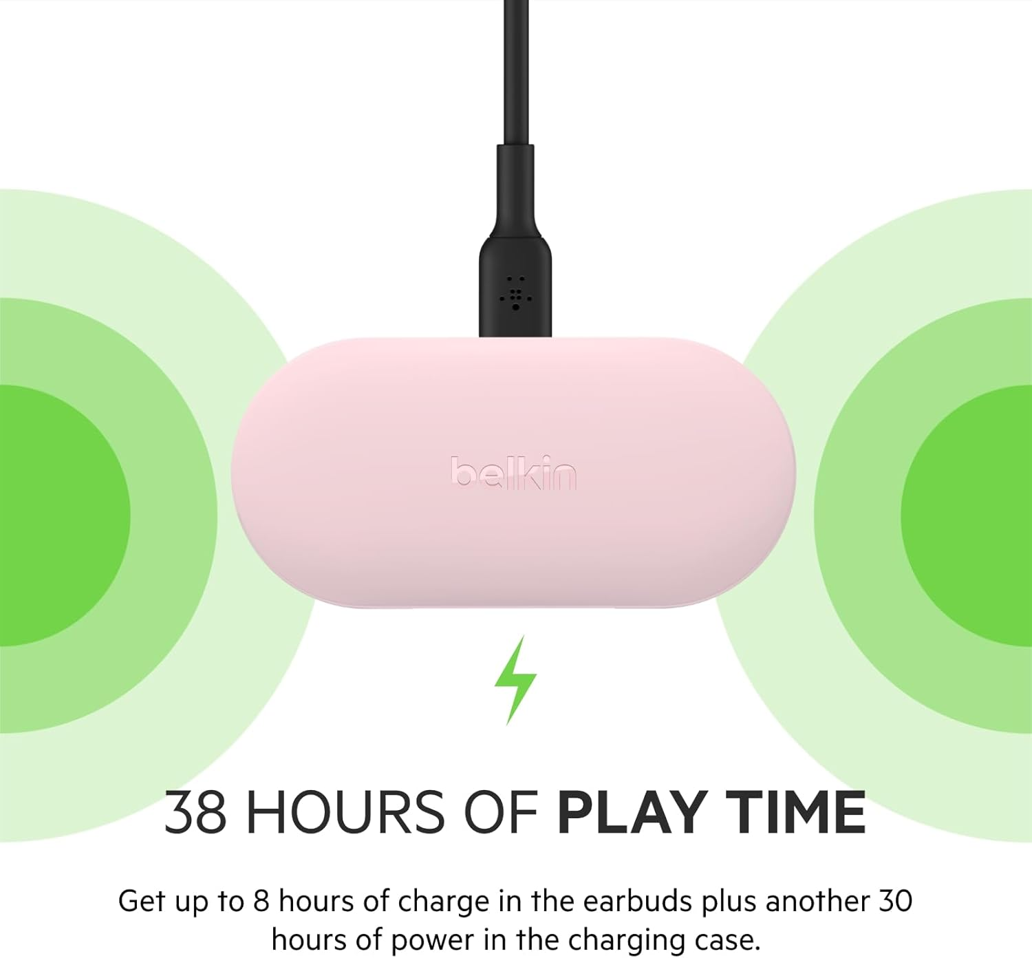 Belkin SOUNDFORM Play True Wireless Earbuds, Wireless Earphones with 3 EQ Presets, IPX5 Sweat and Water Resistant, 38 Hours Play Time for Iphone, Galaxy, Pixel and More, Pink, Small - Pink image number 3