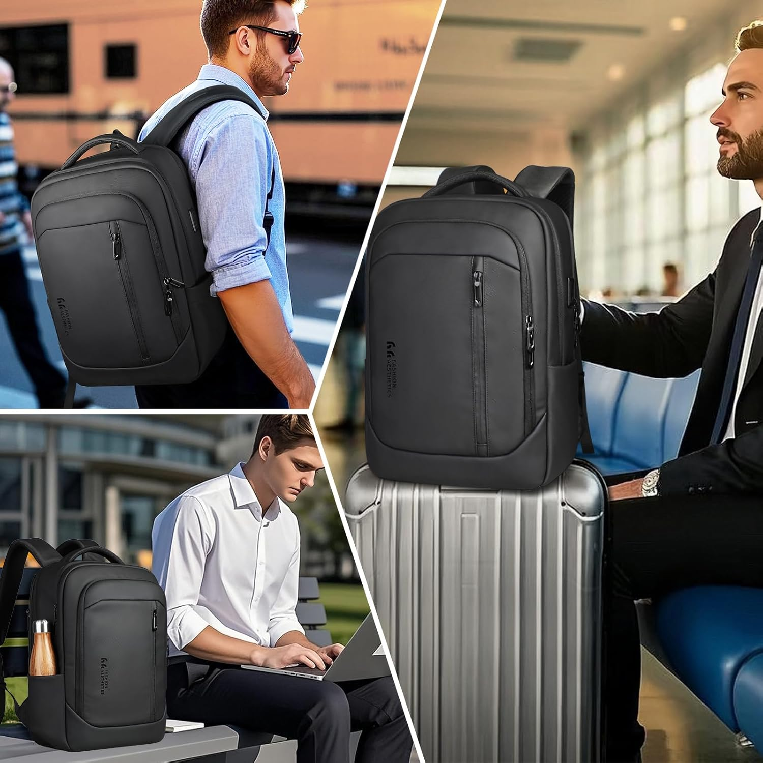 17 Inch Laptop Backpack for Travel, Business Laptops Backpack with USB Charging Port for Men/Women, Water Resistant Work Computer Backpack, Lightweight College Laptop Backpack Bag - Black image number 1