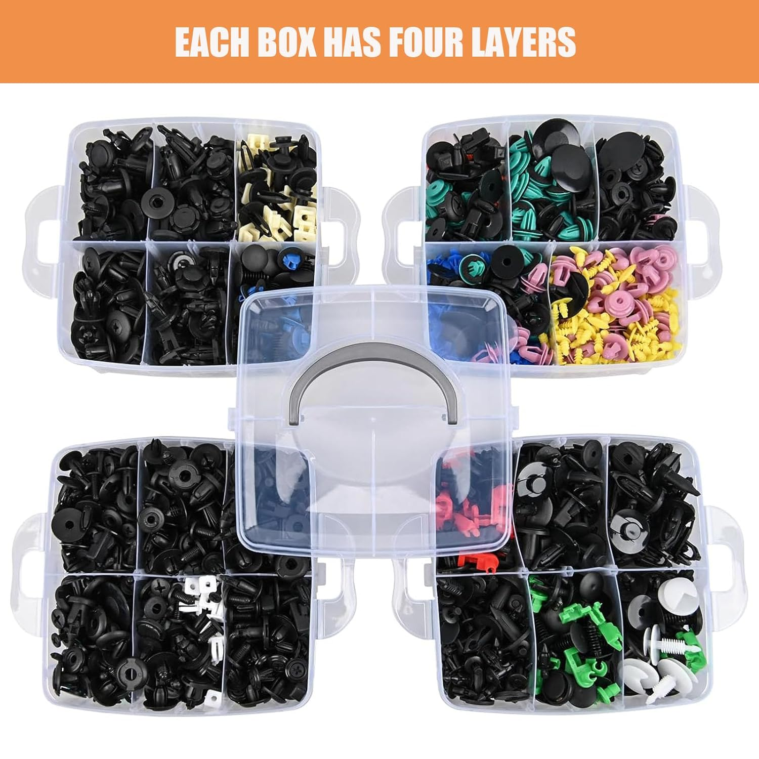 1295Pcs Car Push Retainer Clips & Auto Fasteners Assortment,Body Clips Fasteners Kit 37 Most Popular Sizes Fender Rivets Clips with 5 Removal Tools,10 Cable Ties for Bumper,Fender,Door Trim image number 5