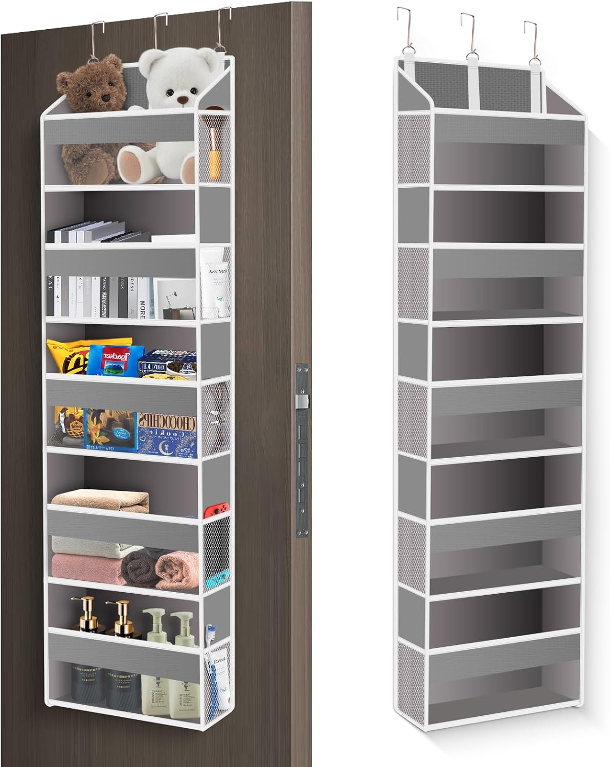 Xifllife over the Door Organizer Closet,5 Bins 10 Side Pockets,Hanging Door Organizer,Anti Tilt 44 Lbs Load Door Organizers and Storage with Clear Window for Bedroom,Nursery,Rv,Bathroom,Camper(Pink)