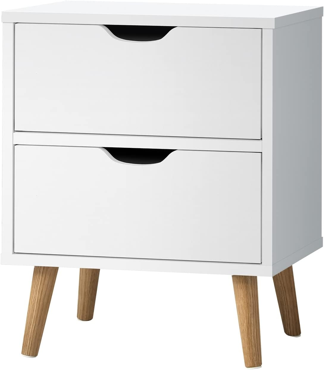 OIKITURE Wooden Nightstand with Handles, Bedside Table with 2 Drawers, Side Table Storage Cabinet for Bedroom Living Room Office, Home Furniture Organiser, White image number 4