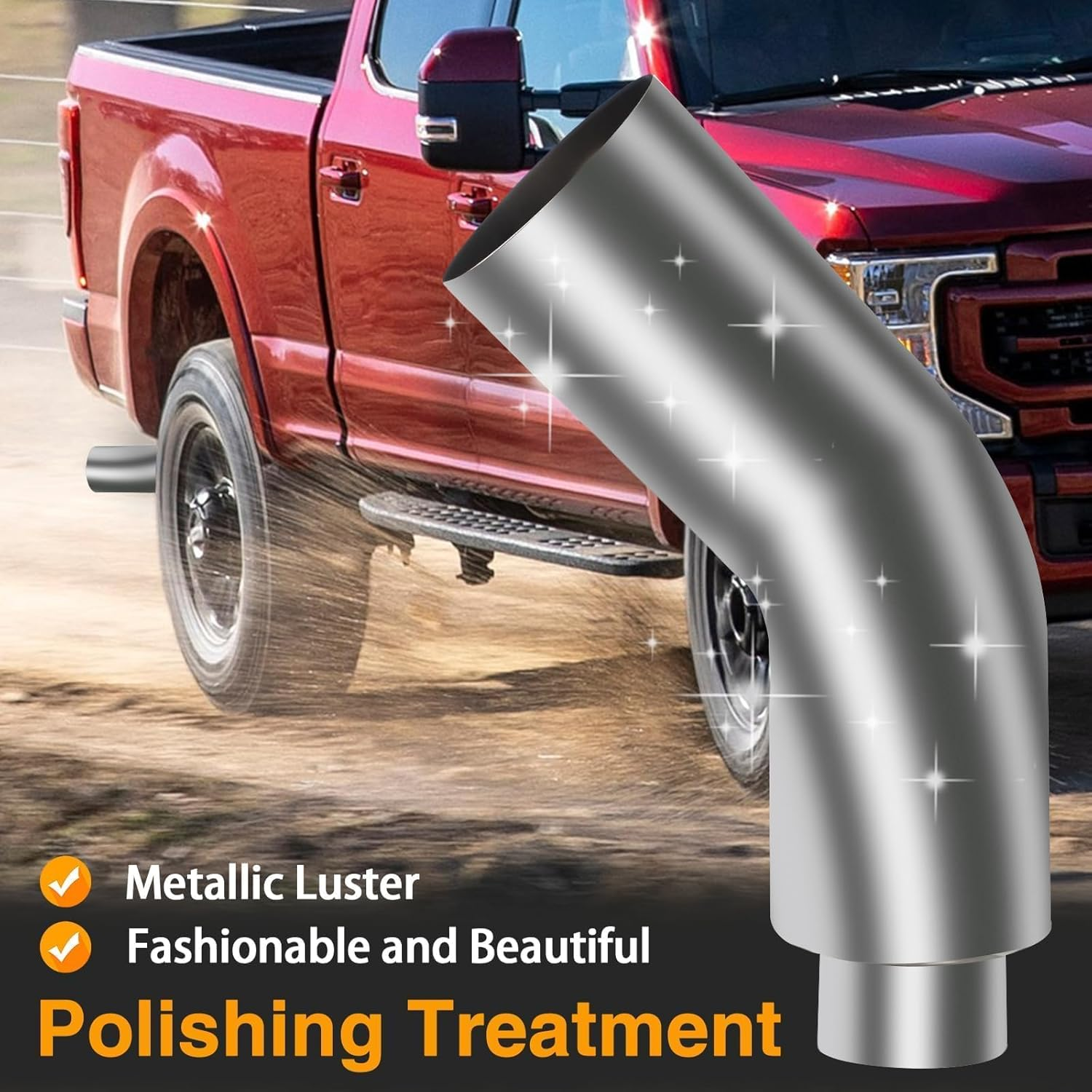 KPALAG 4 Inch Diesel Exhaust Elbow Tip 304 Stainless Steel Polished Exhaust Pipe Elbow 4&rdquo;Inlet to 6&rdquo; Outlet 23" Overall Long Side Exit Exhaust Tip Compatible with Pickup Truck image number 6